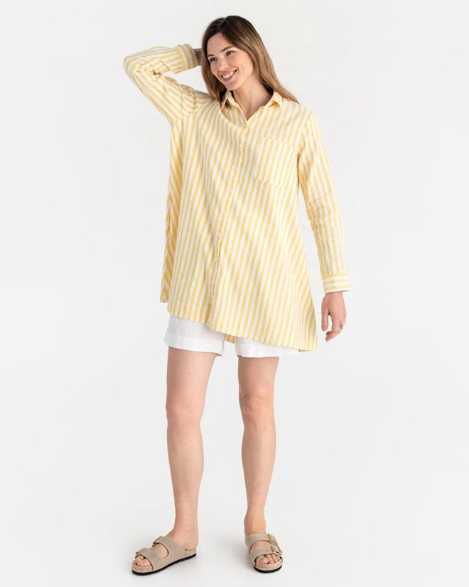 Wanaka Oversized Linen Shirt - Yellow Stripe