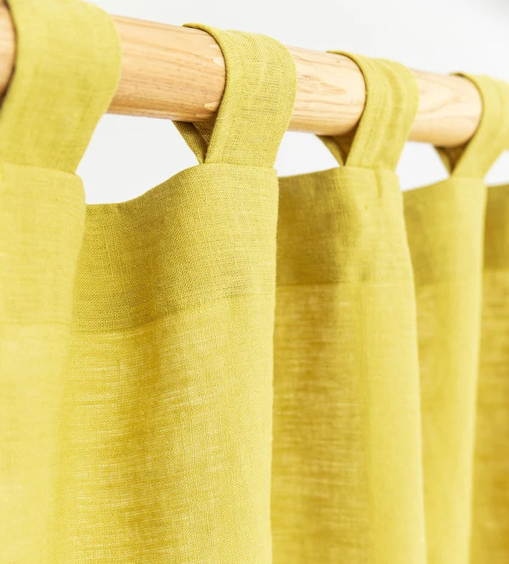 Natural Linen Stonewashed Curtains | Lemon Yellow