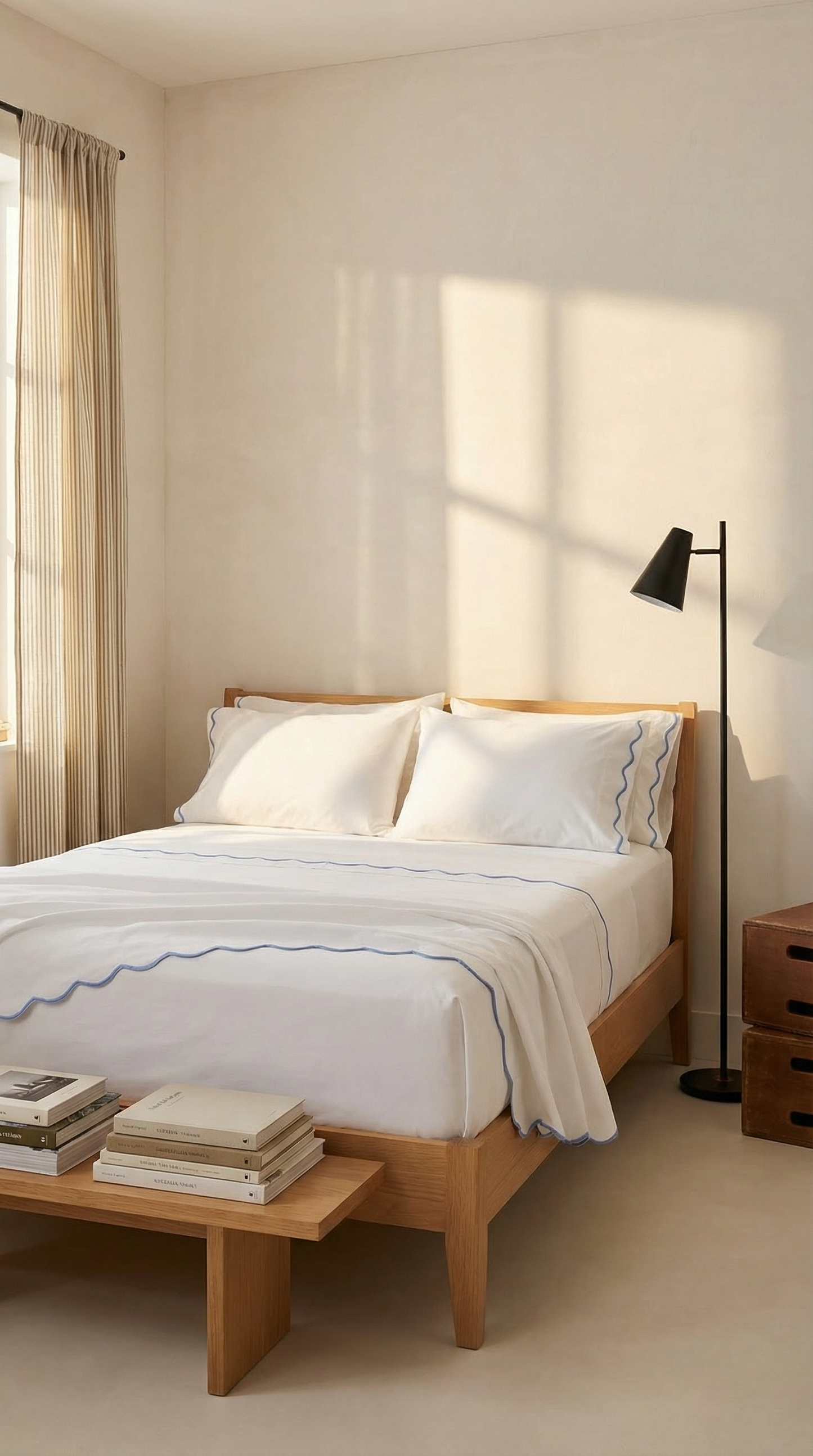 Scalloped Embroidery Sheet set - Pale Blue