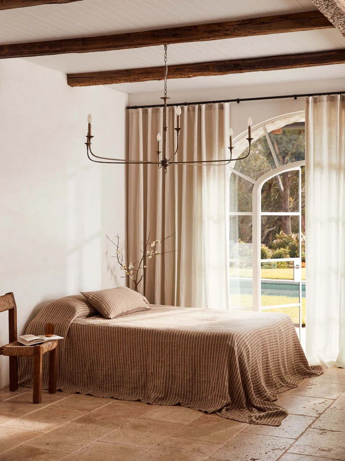 Pure Linen Bedcover | Toffee Stripe