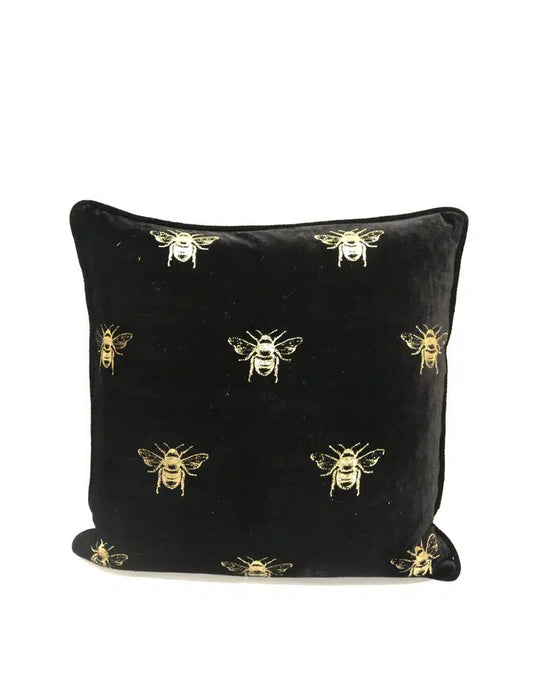 Velvet Bee Cushion | Black & Gold