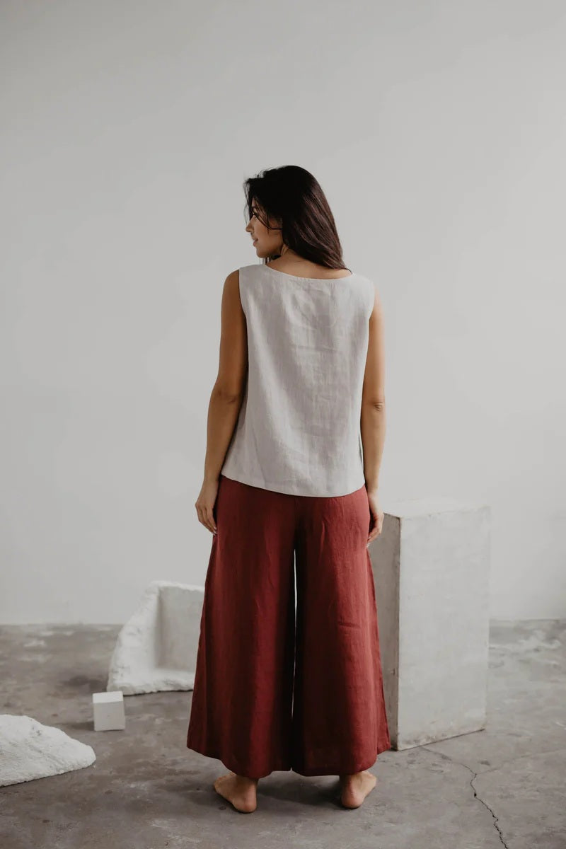 Isabella Wide Linen Pants - Terracotta