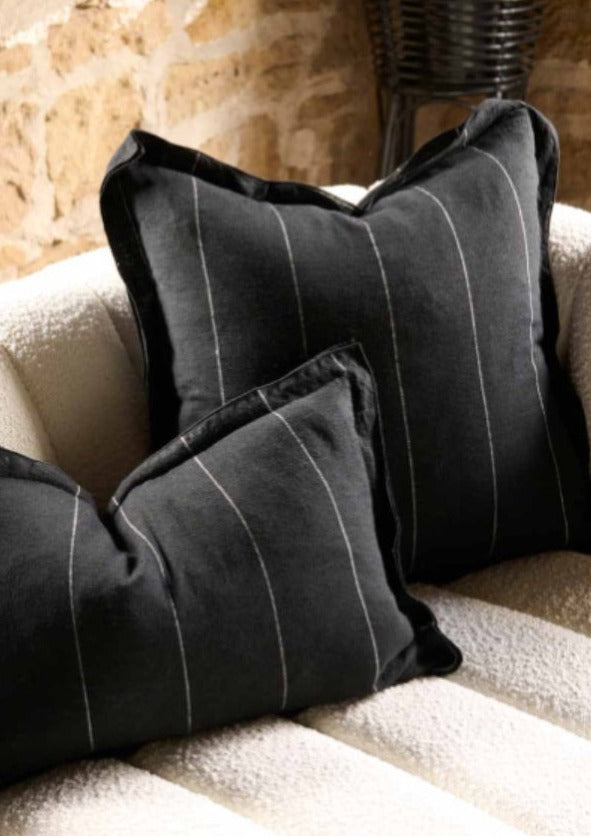 French Linen Pillowcases | Black Stripe