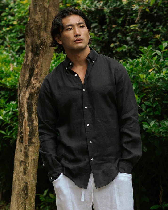 Mens Classic Linen shirt - Black