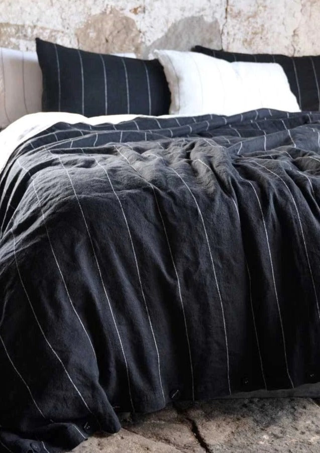 French Linen Fitted Sheet | Black Stripe | OEKO-TEX® certified