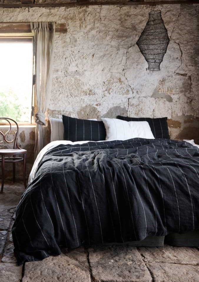 French Linen Duvet Cover | Black Stripe