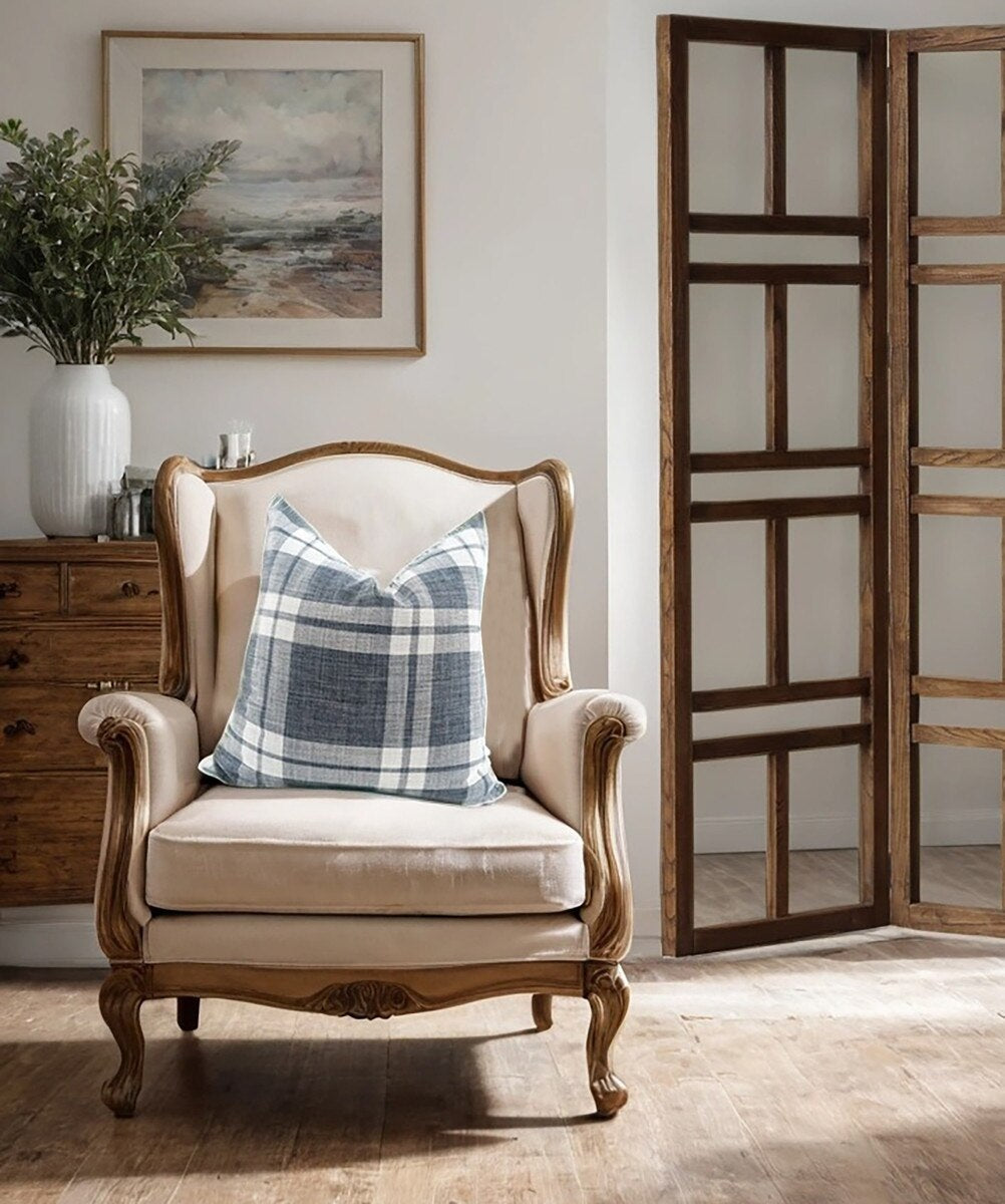 The Ashford Check Cushion - Sky