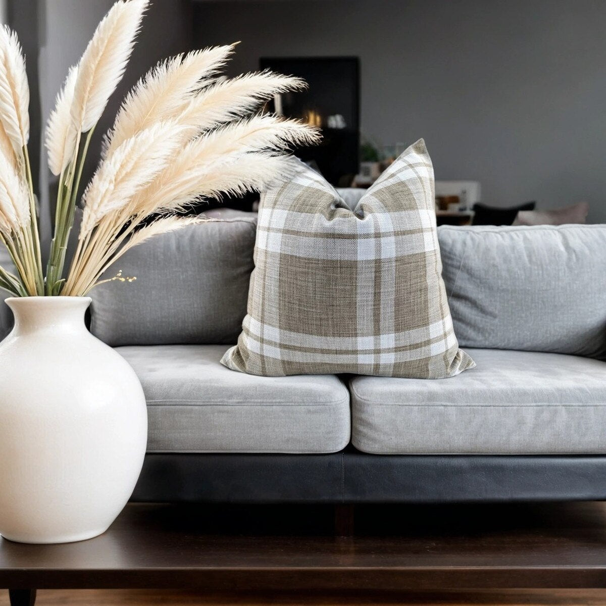 The Ashford Check Cushion - Oatmeal