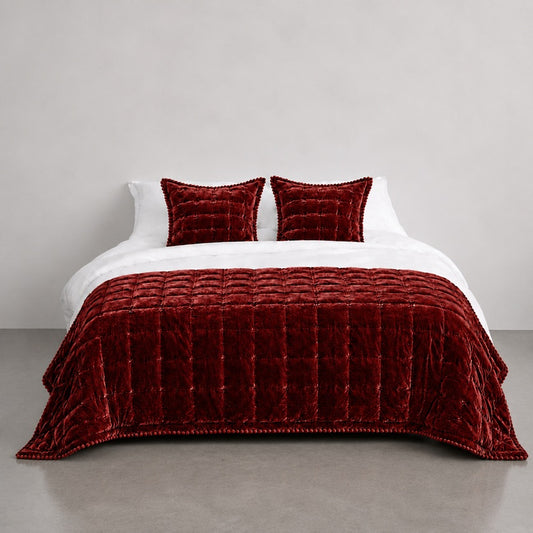 Cruz Velvet Comforter - Chilli with bobble Trim