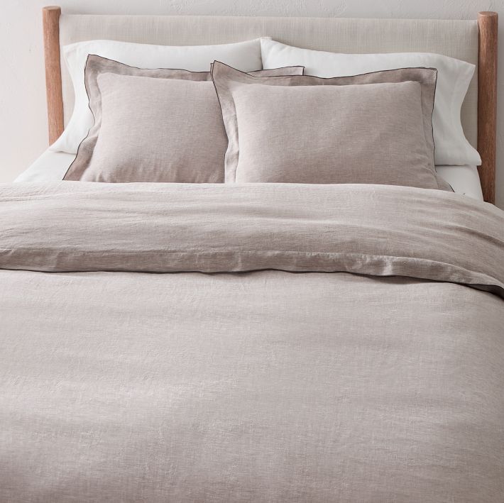 Sable Edge Linen Duvet Cover - Natural with black border