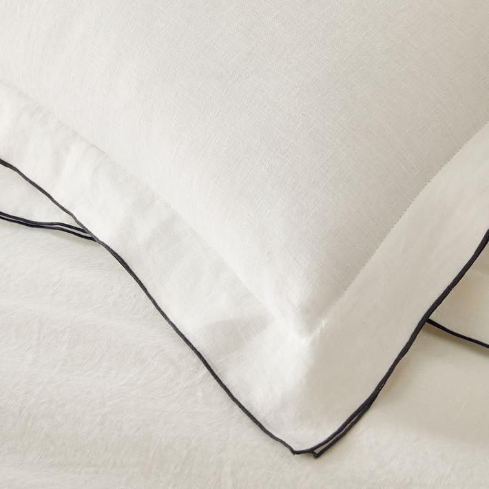 Sable Edge Linen Duvet Cover - White with black border