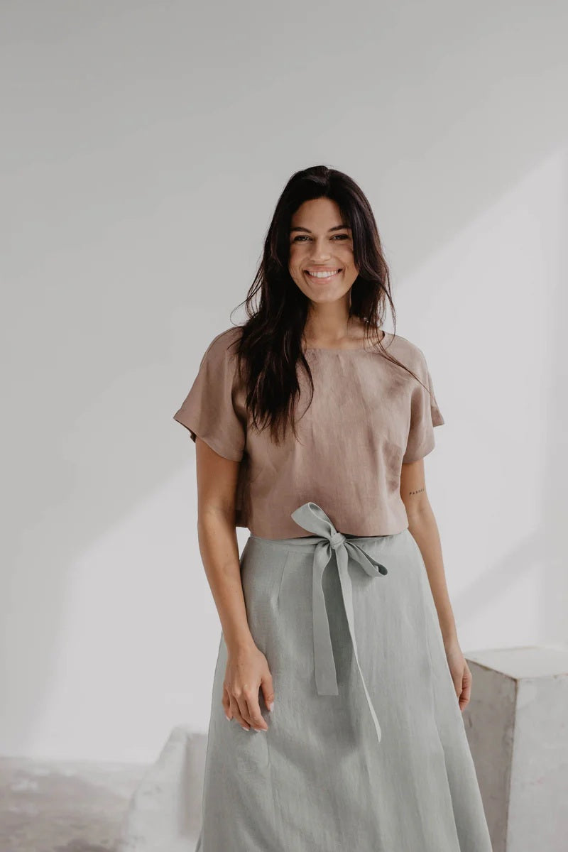 Lisa Linen Crop Top | Rosy Brown