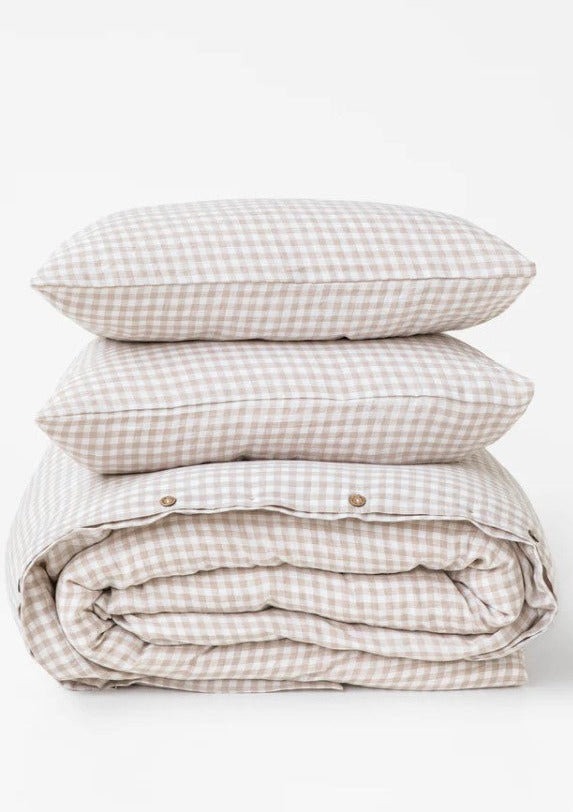New Gingham linen Pillowcases | Natural