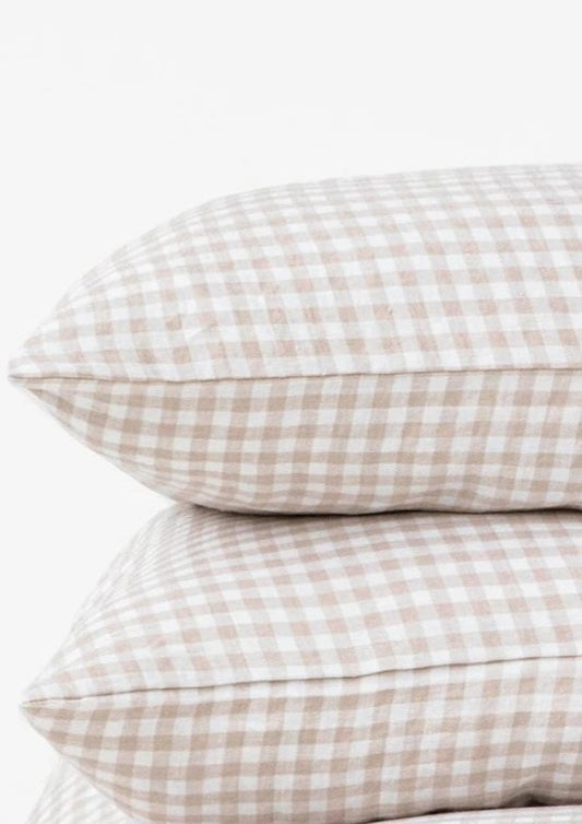 New Gingham linen Pillowcases | Natural