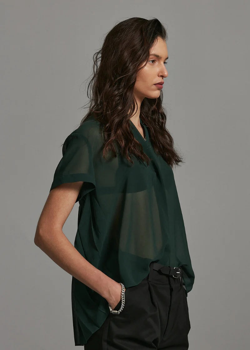 Sheer Pleated Shirt - Dark Green
