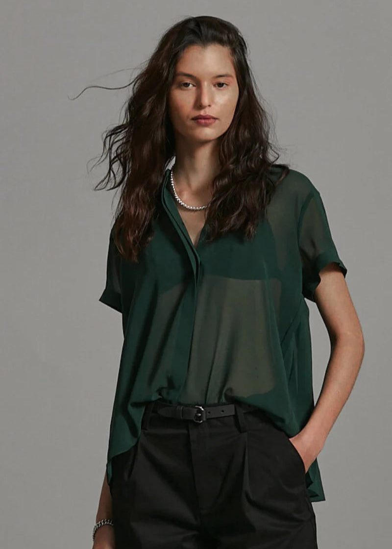 Sheer Pleated Shirt - Dark Green