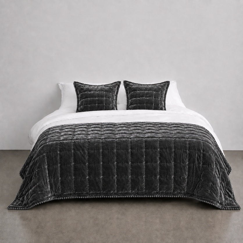 Velvet Comforter | Gunmetal with Bobble Trim