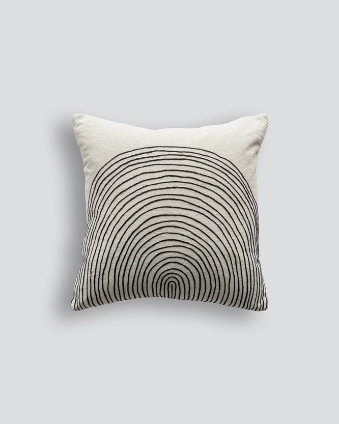 Embroidered Cotton Cushion | Monochrome Concentric | 45x45cm | The Foxes Den