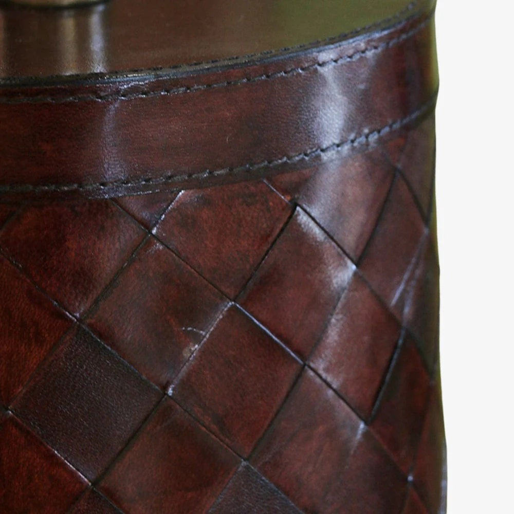 WOVEN LEATHER LAMP BASE | DARK BROWN
