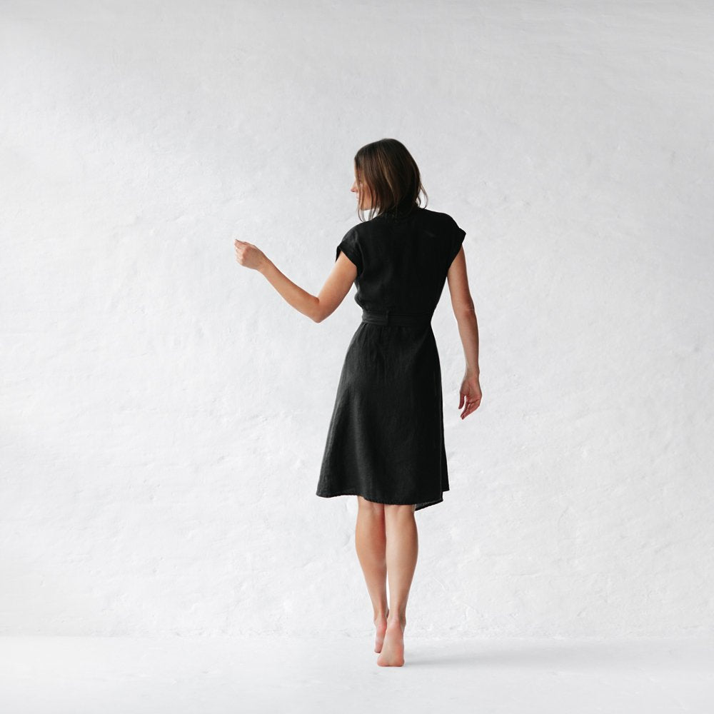 Wrap around Linen Dress | Black