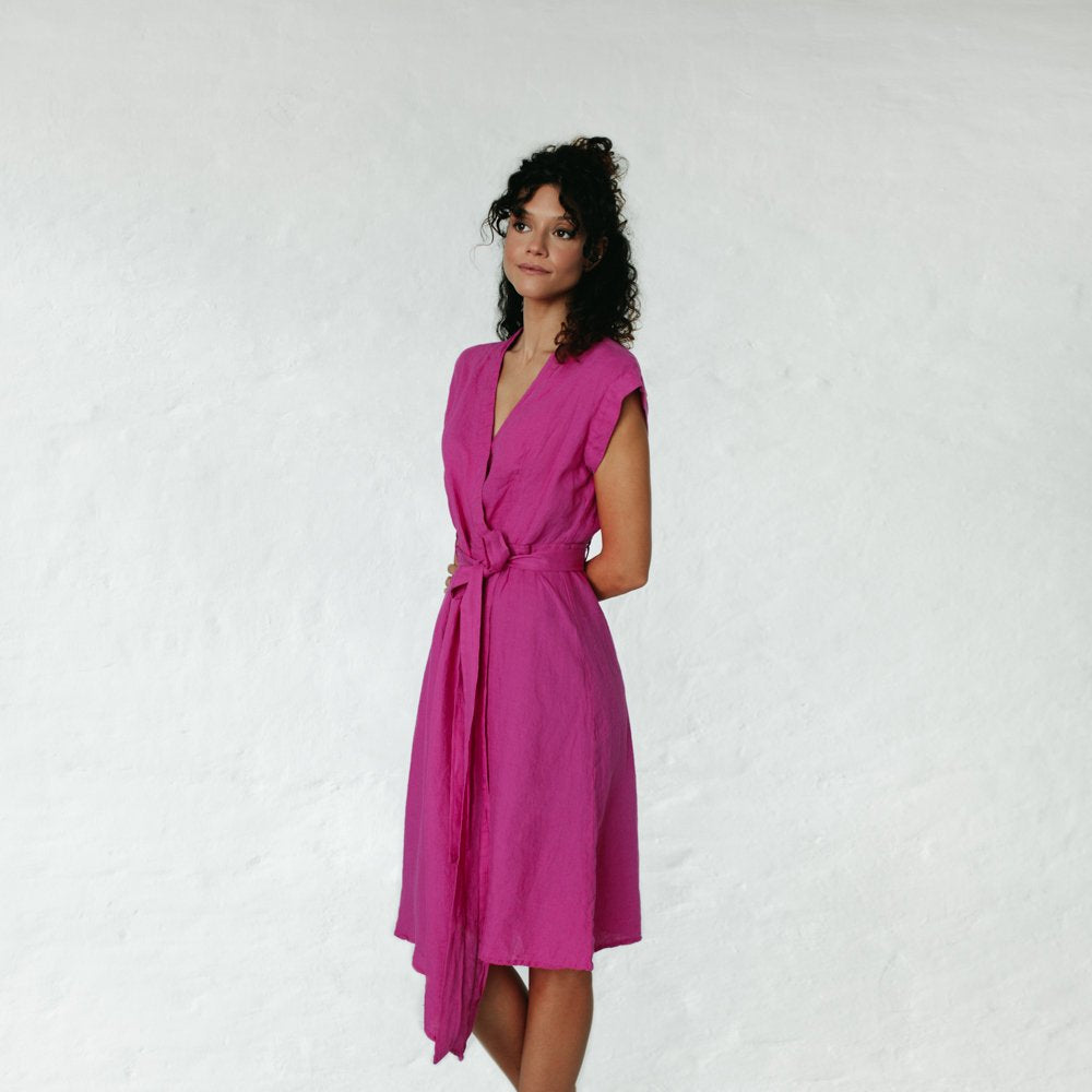 Wrap around Linen Dress | Pink