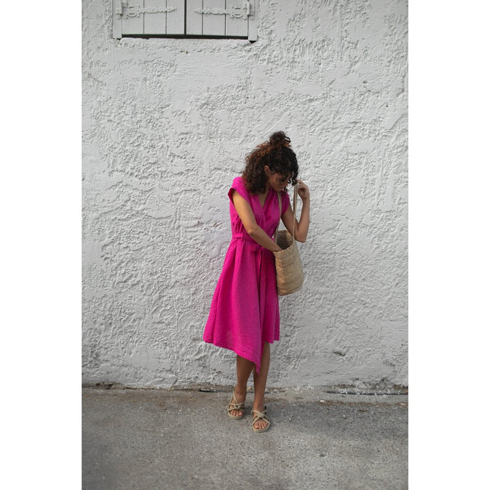 Wrap around Linen Dress | Pink