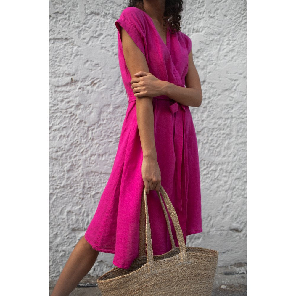 Wrap around Linen Dress | Pink