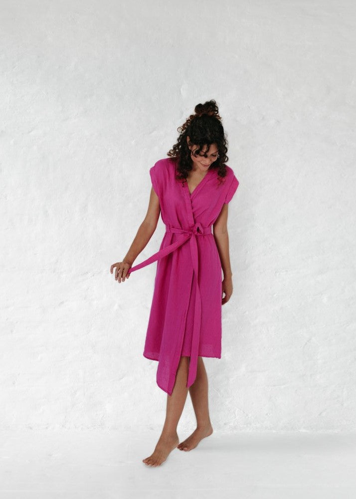 Wrap around Linen Dress | Pink