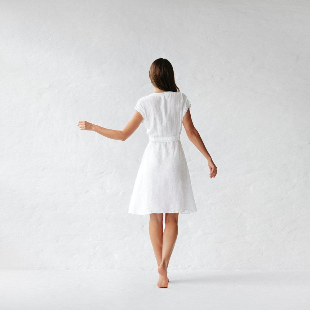 Wrap around Linen Dress | White