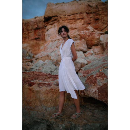 Wrap around Linen Dress | White