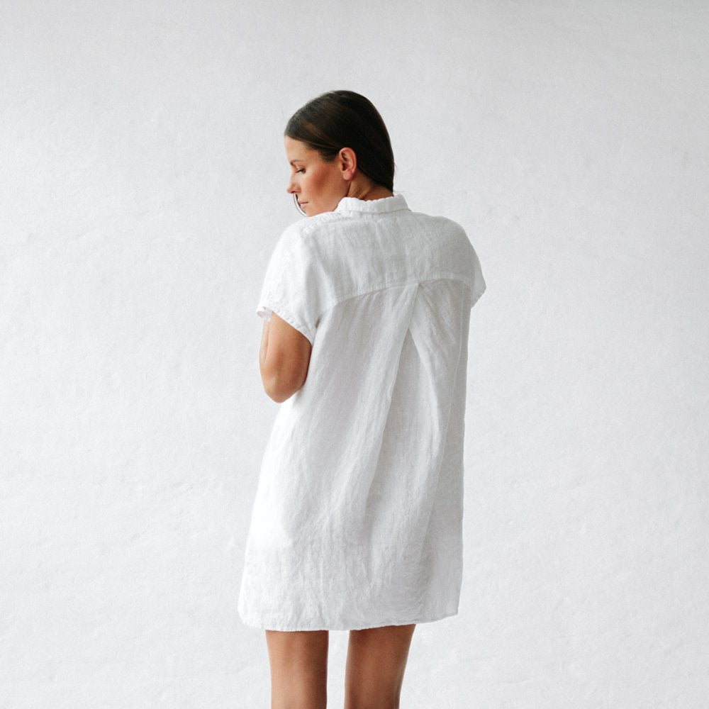 Short Linen shirt dress | White