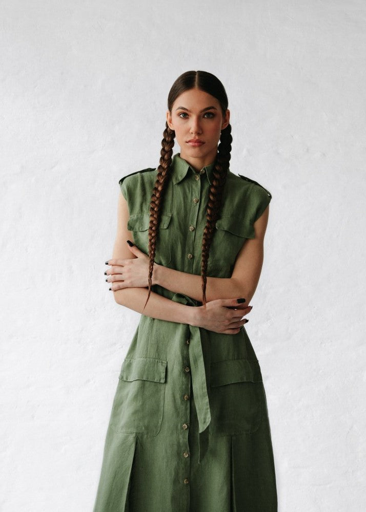 Kiodu Linen Dress | Olive