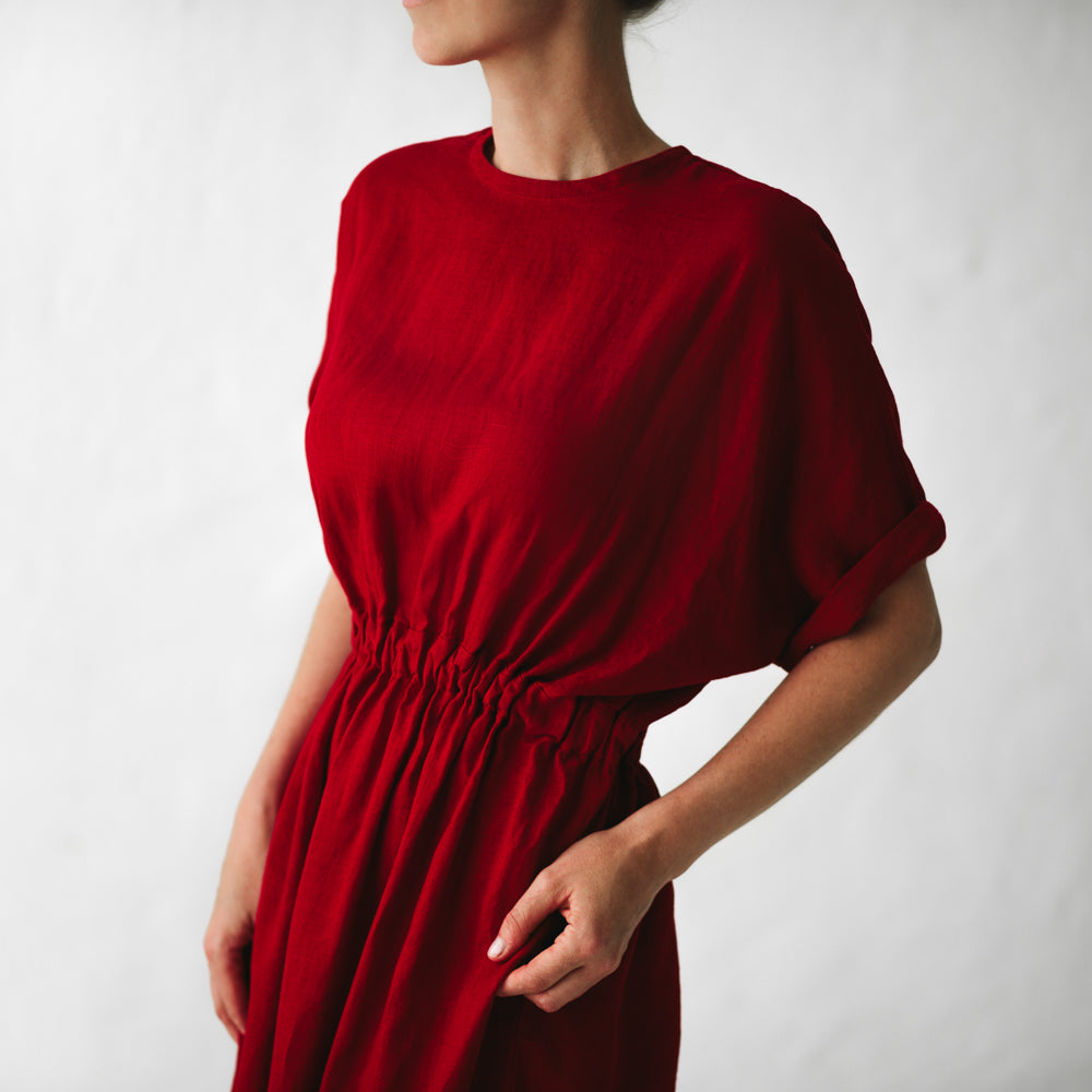 Ava Linen Dress | Deep Red