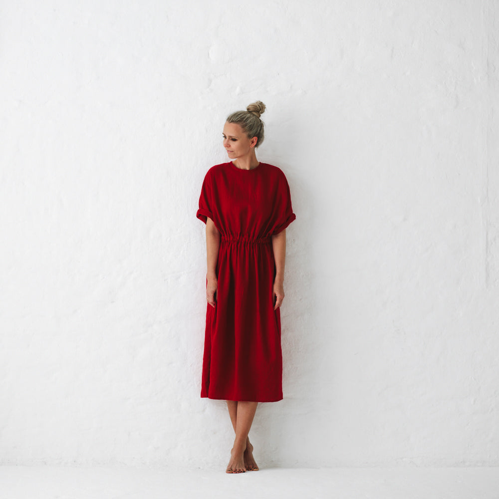 Ava Linen Dress | Deep Red