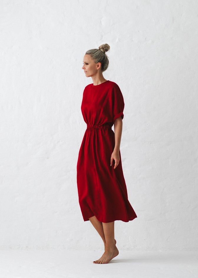 Linen Dress | Deep Red