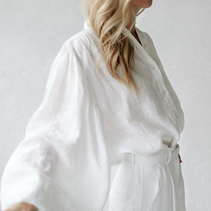 Linen boho shirt | White