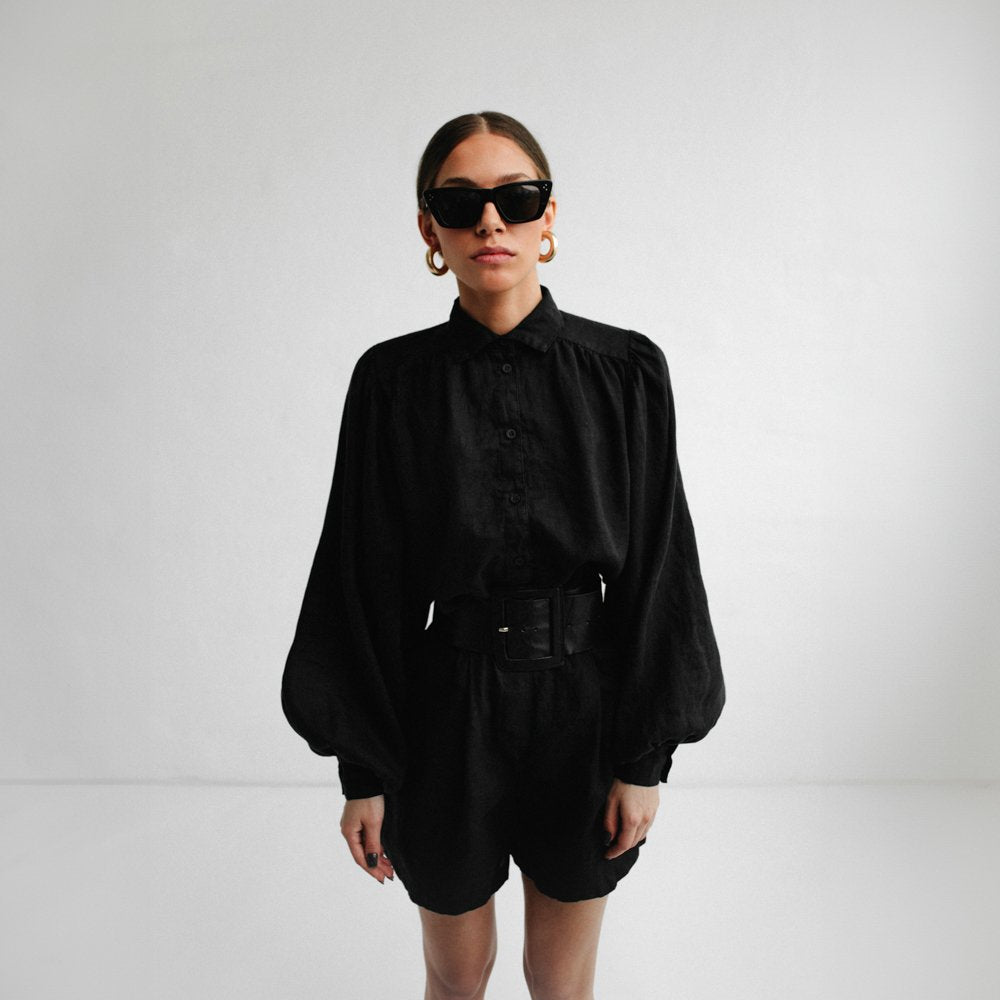 Linen boho shirt | Black