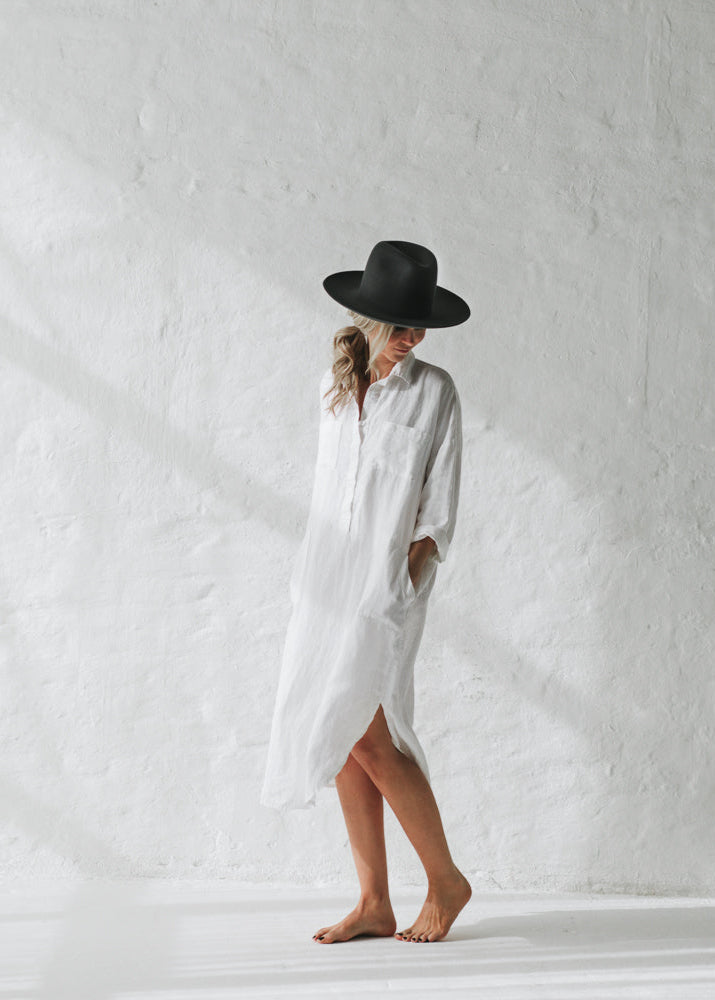Linen shirt dress | White