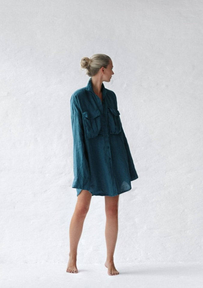 Supersized Boyfriend Shirt| Sea Blue