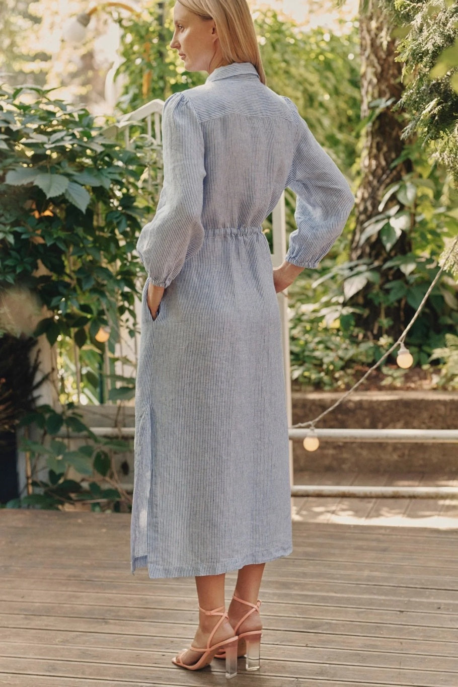 RHAPSODY Linen Dress - Blue & White Stripes