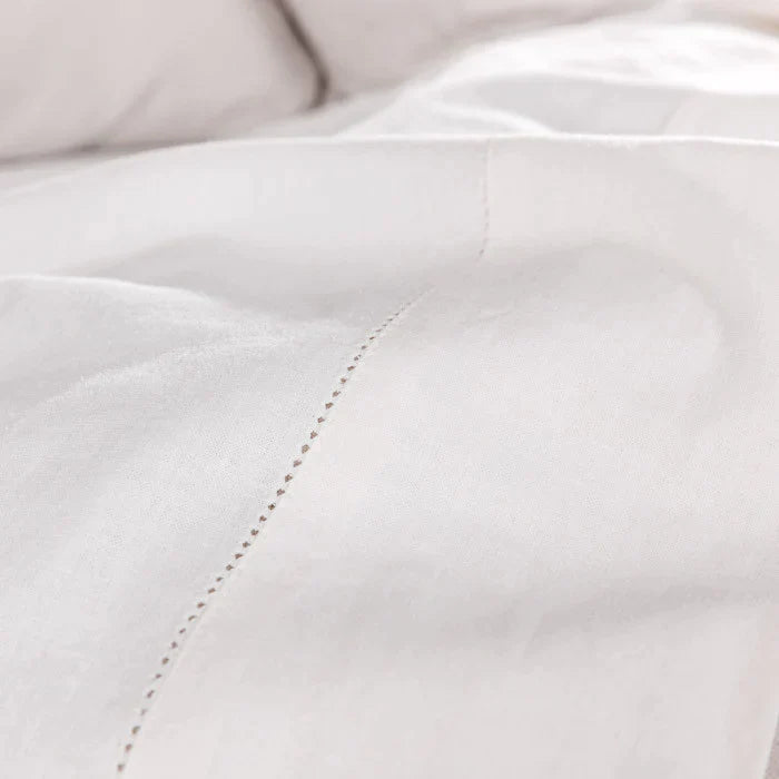 Union Hemstitch Luxury Cotton/Linen Flat Sheet | King Single