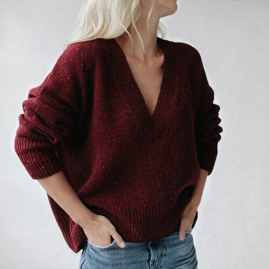 Merino V-Neck Sweater – Burgundy
