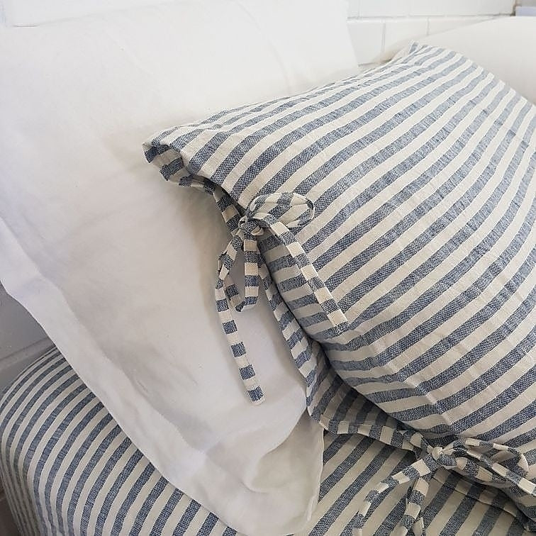 Blue Stripe Linen Flat Sheet | Oeko-Tex® certified