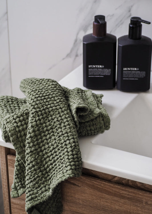 Linen Waffle Towel Set | Forest Green