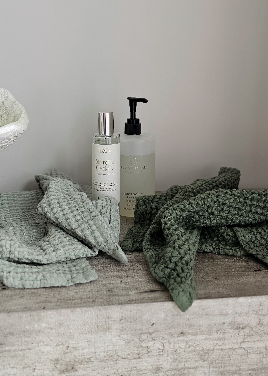 Linen Waffle Towel Set | Forest Green