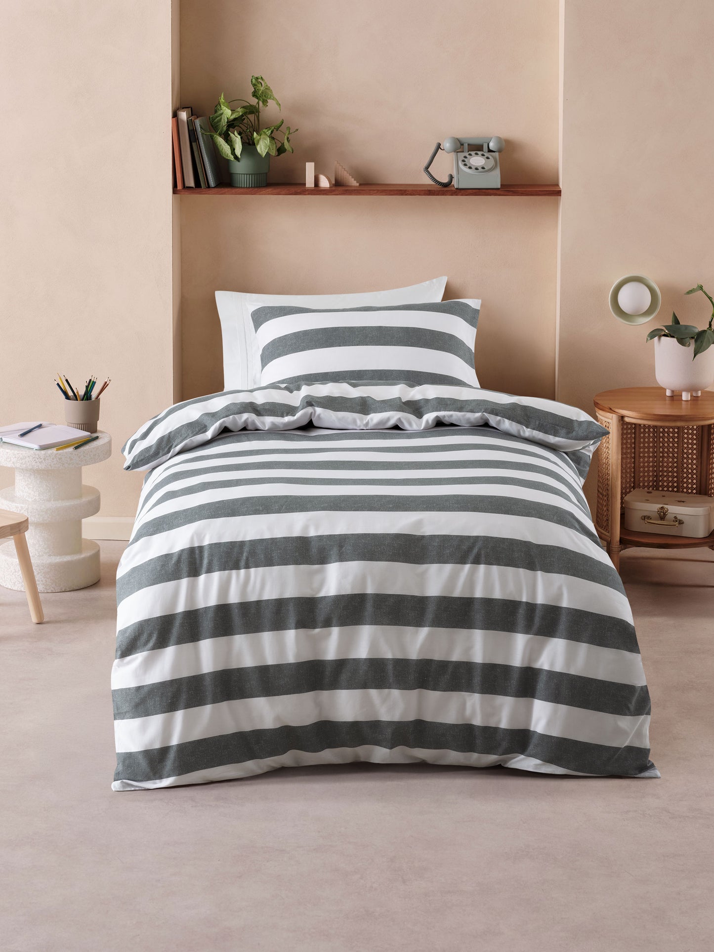 The Cabana Stripes Duvet Cover Set | Carbon