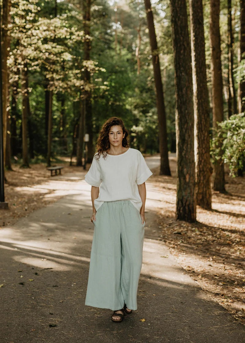 Isabella Wide Linen Pants - Duckegg