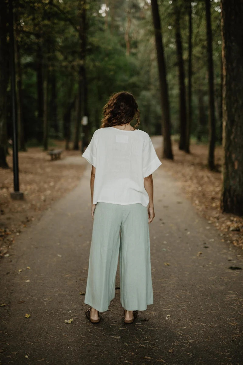 Isabella Wide Linen Pants - Duckegg