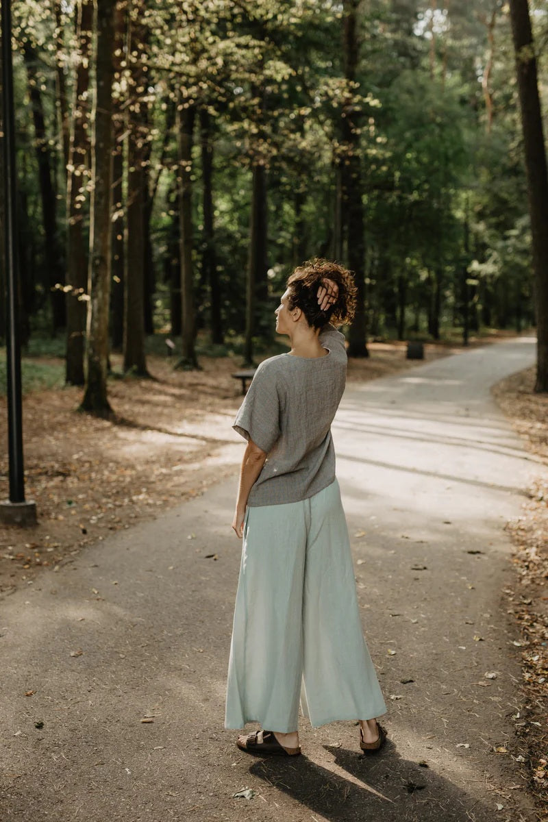 Isabella Wide Linen Pants - Duckegg