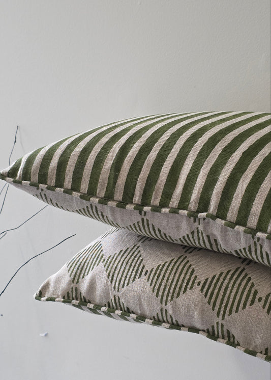 Olive Reversible Linen Cushion